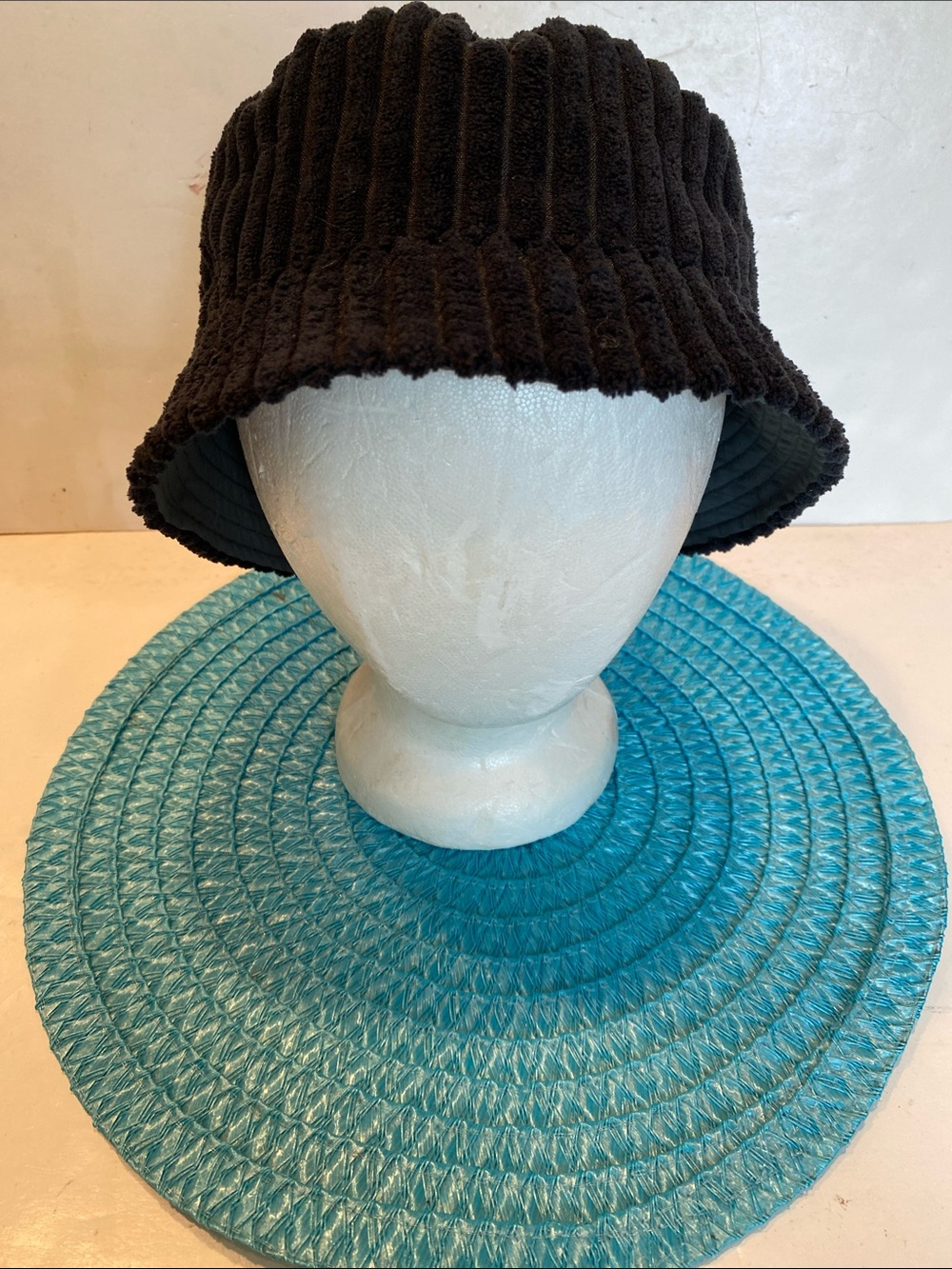 Black Corduroy Bucket Hat with Textured Ribbed Pattern